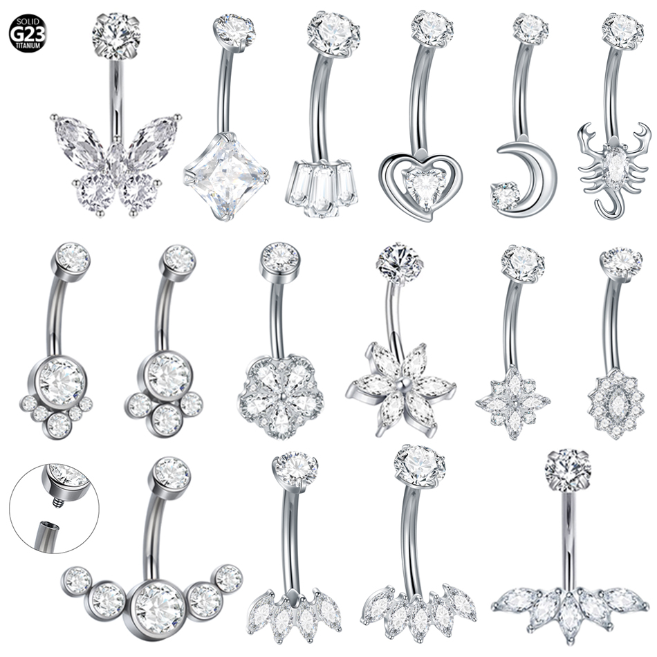 Belly Bar Titanium - 1 قطعة التيتانيوم الزركون البطن الدائري