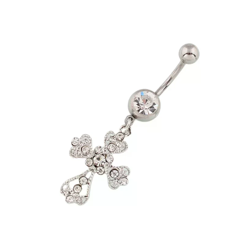 Belly Bar Titanium - الفولاذ المقاوم للصدأ الصليب قلادة السرة