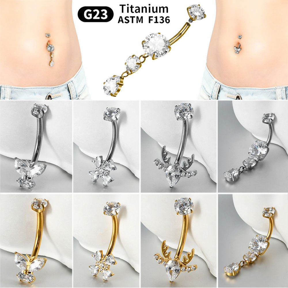 Belly Bar Titanium - 1 قطعة زهرة التيتانيوم/فراشة ماركيز الزركون