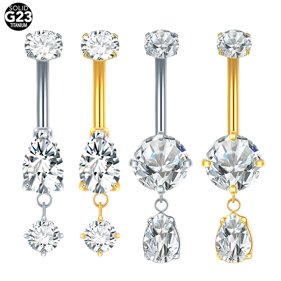 Belly Bar Titanium - 1/5 قطعة التيتانيوم كريستال الزركون دمعة