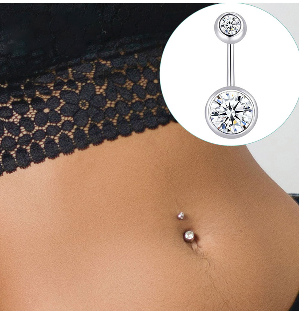 Belly Bar Titanium - مزدوجة جوهرة البطن زر خواتم الفولاذ