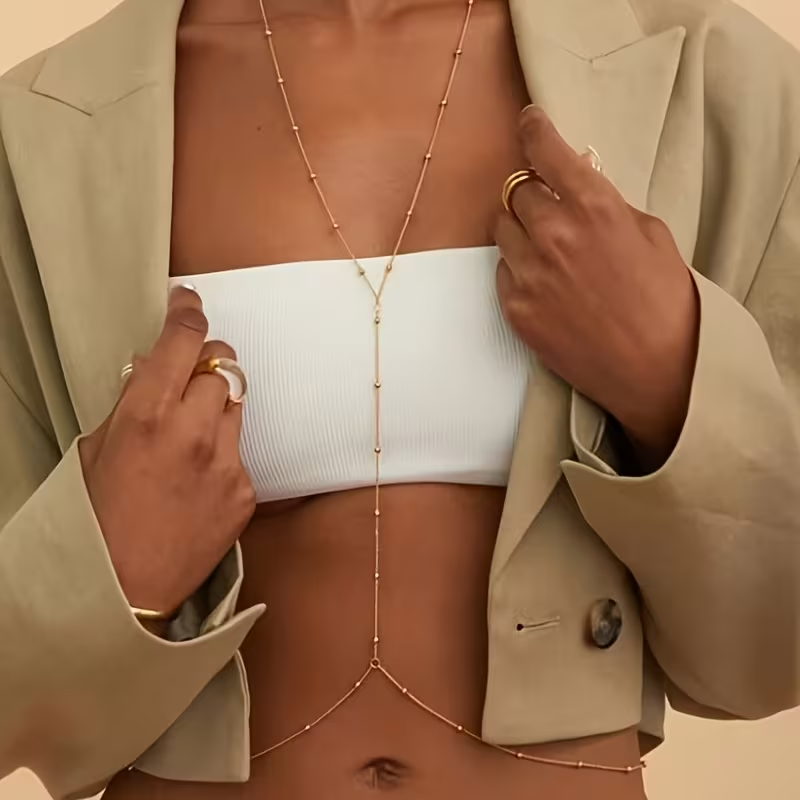 سلسلة خرز بسيطة أنيقة للنساء،  - مراجعة Body Jewelry Bra وسعره