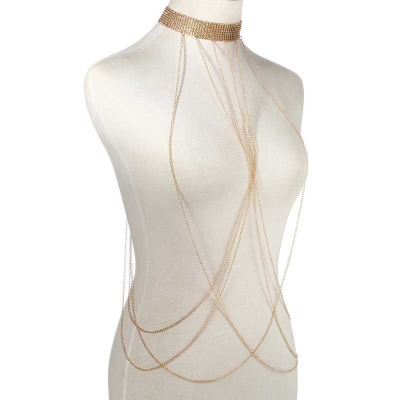 الذهب اللون الجسم سلسلة المرأة - مراجعة Body Jewelry Bra وسعره